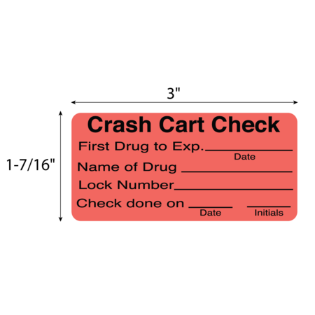 Nevs Label, "Crash Cart Checked" 1-7/16" x 3" Flr Red w/Black CS-11791